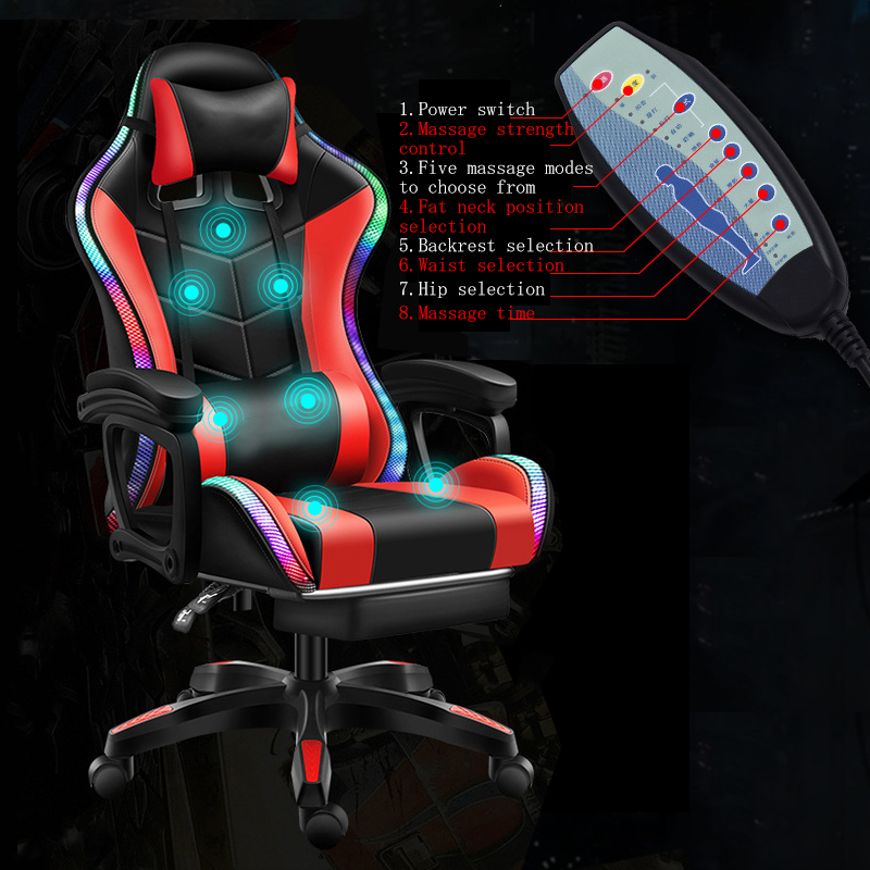 Chaise Gaming avec LED , Massage et repose pieds