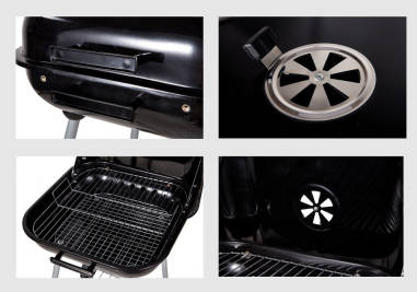 Barbecue à charbon carrée 50 x 50 cm (espace de grill) en émail noir.
