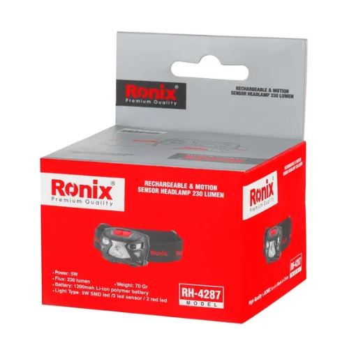 RONIX Lampe frontale rechargeable 5 W avec détecteur de mouvement 280 lm RH-4287