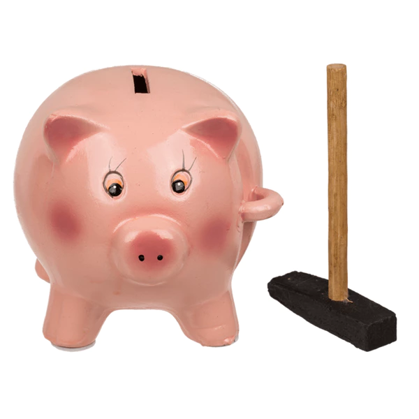 Tirelire, cochon avec marteau, env.15 cm,