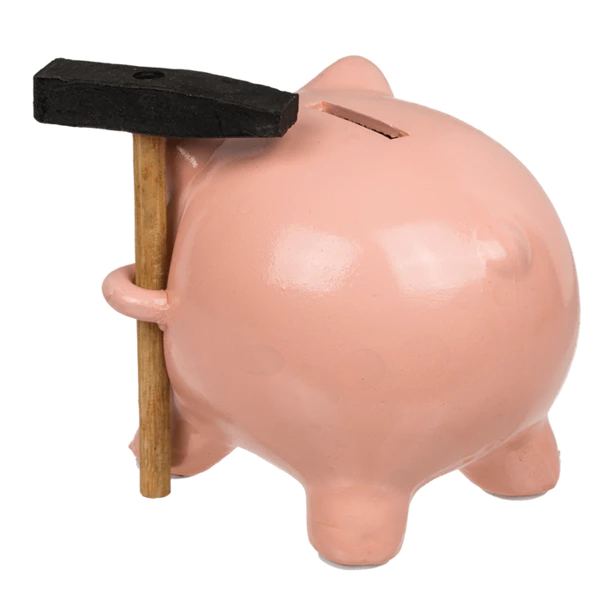 Tirelire, cochon avec marteau, env.15 cm,