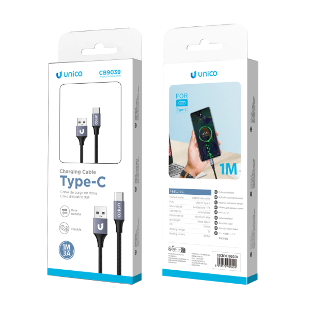 Câble tressé en aluminium USB vers Type-C 2,4 A 1 