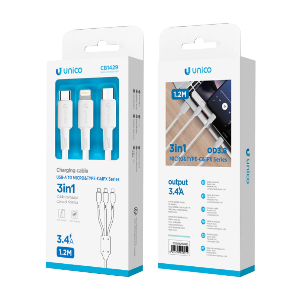 Câble 3-en-1 USB vers Micro USB, Type-C et Lightni