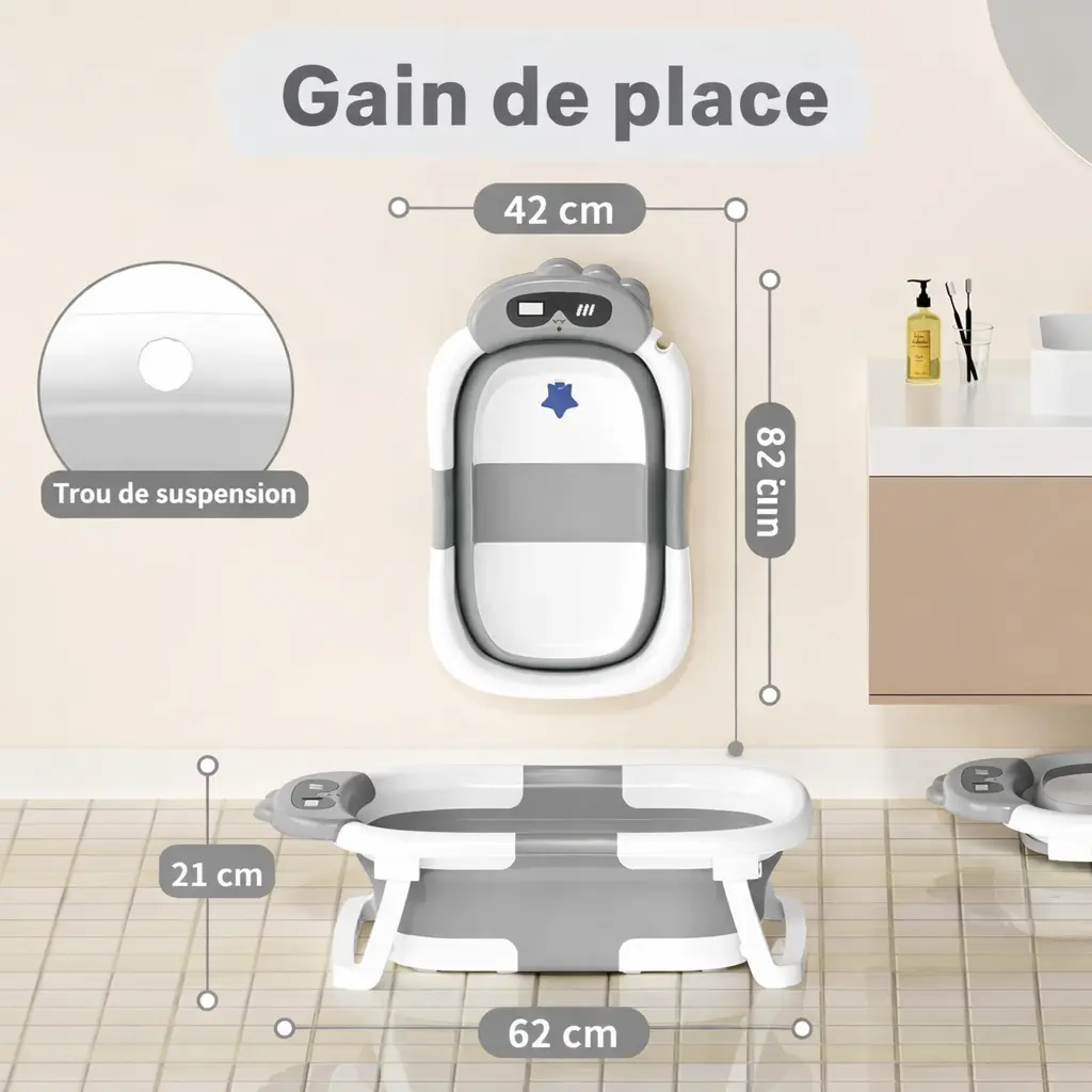 Baignoire bébé pliable AVIDOR – De la naissance à tout-petit –  pieds antidérapants 