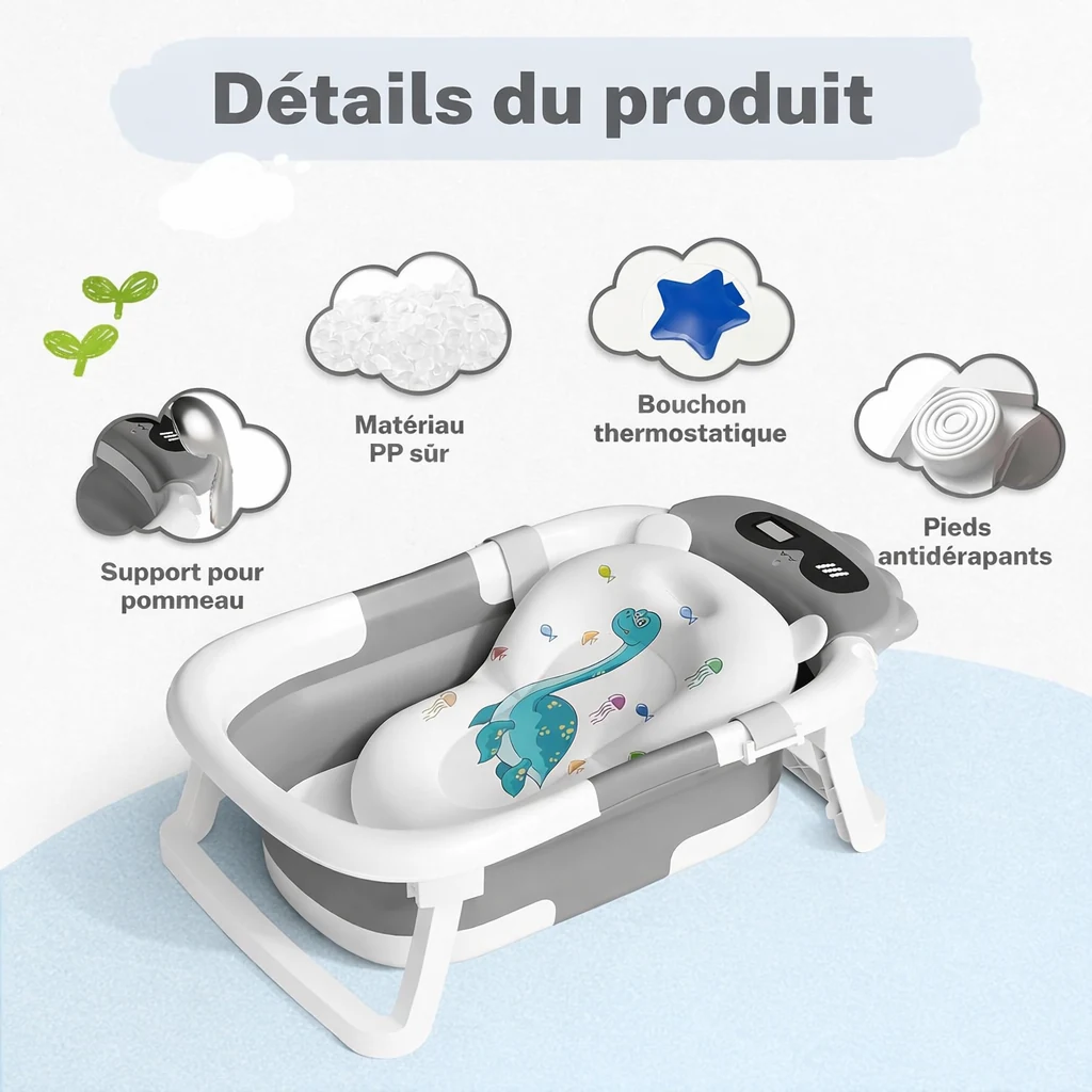 Baignoire bébé pliable AVIDOR – De la naissance à tout-petit –  pieds antidérapants 