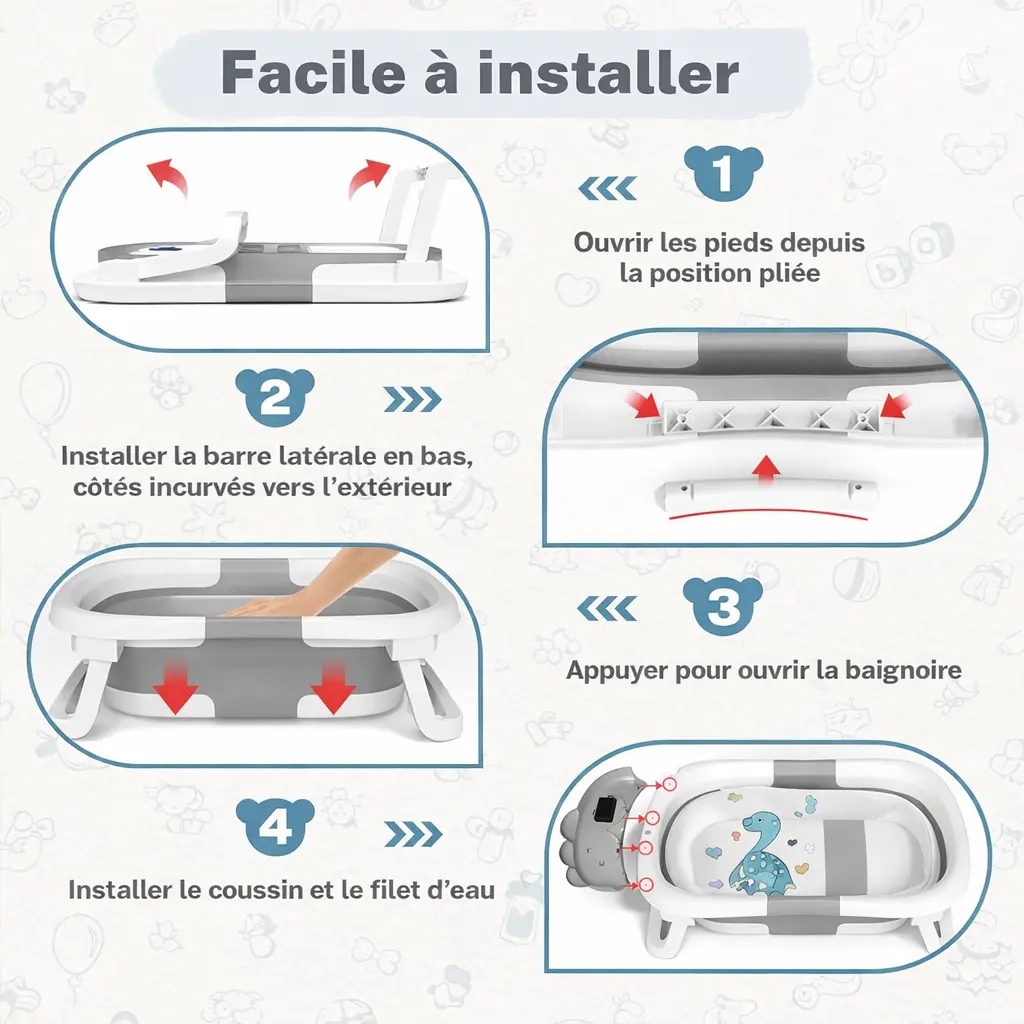 Baignoire bébé pliable AVIDOR – De la naissance à tout-petit –  pieds antidérapants 