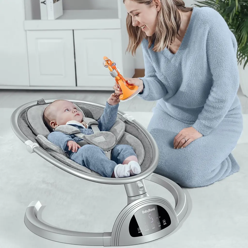 Balancelle bébé BabyBond – Bluetooth avec musique, 5 vitesses, harnais 5 points – Télécommande incluse