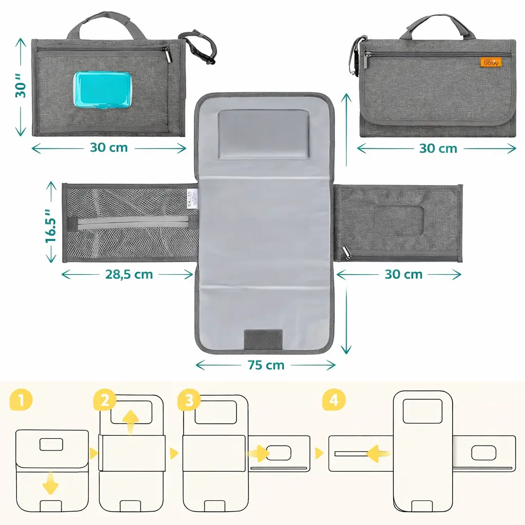Tapis de change portable avec poche lingettes