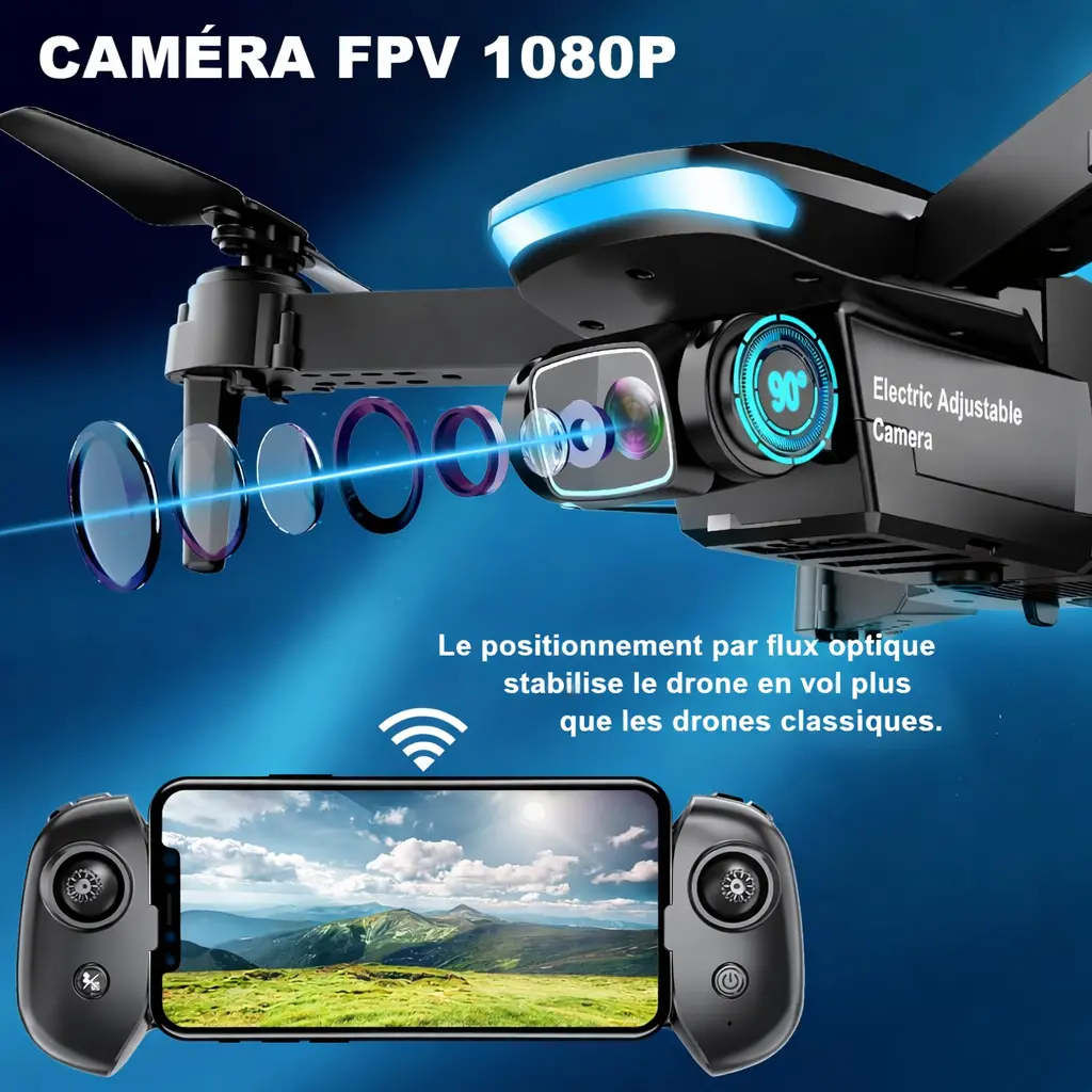 Drone Oddire avec caméra 1080p – Drone pliable avec 2 batteries et sac de transport