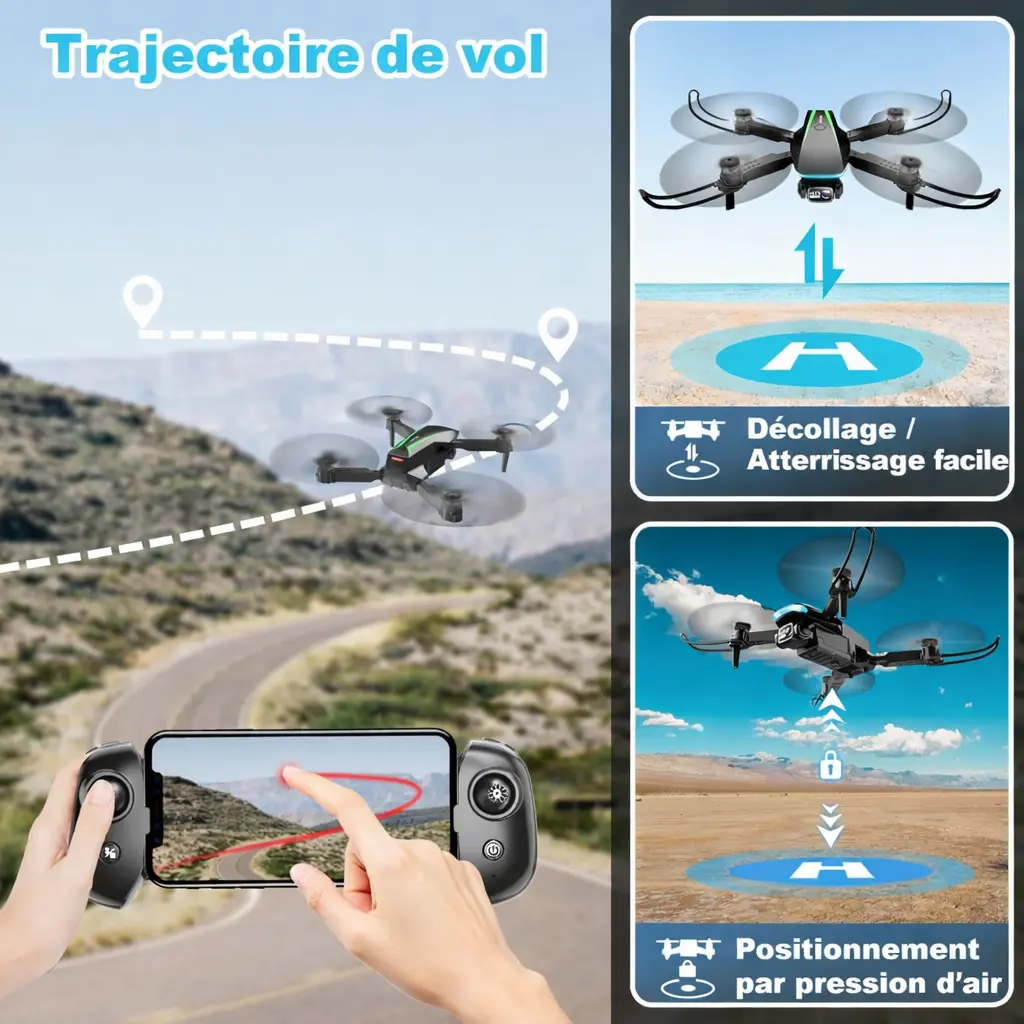 Drone Oddire avec caméra 1080p – Drone pliable avec 2 batteries et sac de transport
