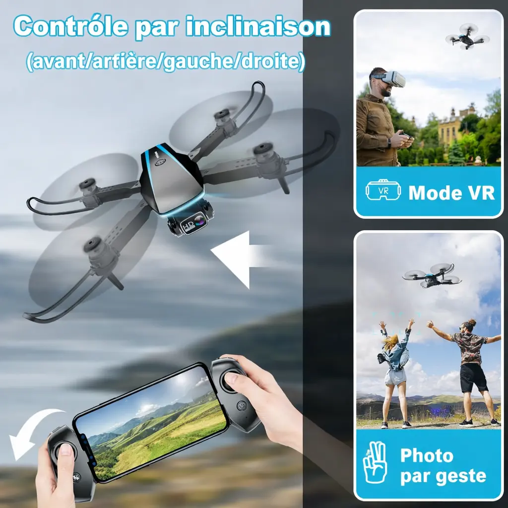 Drone Oddire avec caméra 1080p – Drone pliable avec 2 batteries et sac de transport
