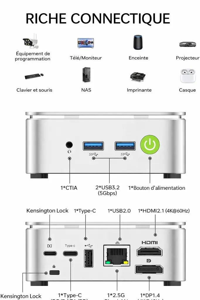 Mini PC GMKtec G10 Ryzen 5 3500U – 16 Go RAM, SSD 256 Go