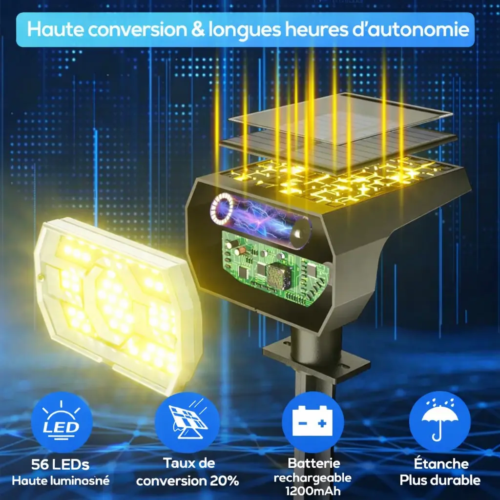 Spots Solaires LED 56 LED IP68 – Éclairage extérieur jardin, blanc chaud