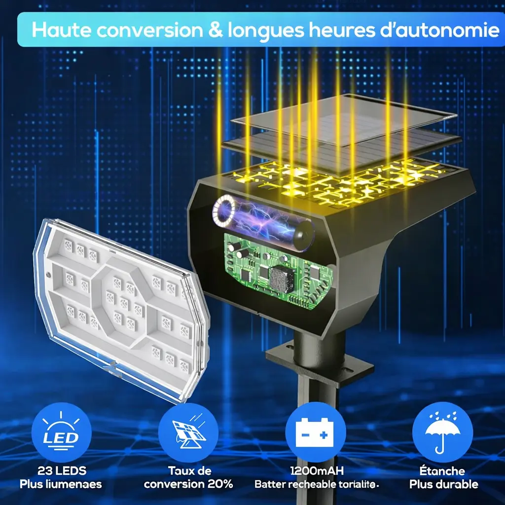 Spot solaire LED RGB extérieur IP68 – 7 modes de couleurs