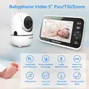 Babyphone Vidéo HelloBaby 5” Sans Wi-Fi – Écran HD, Batterie 30 h,