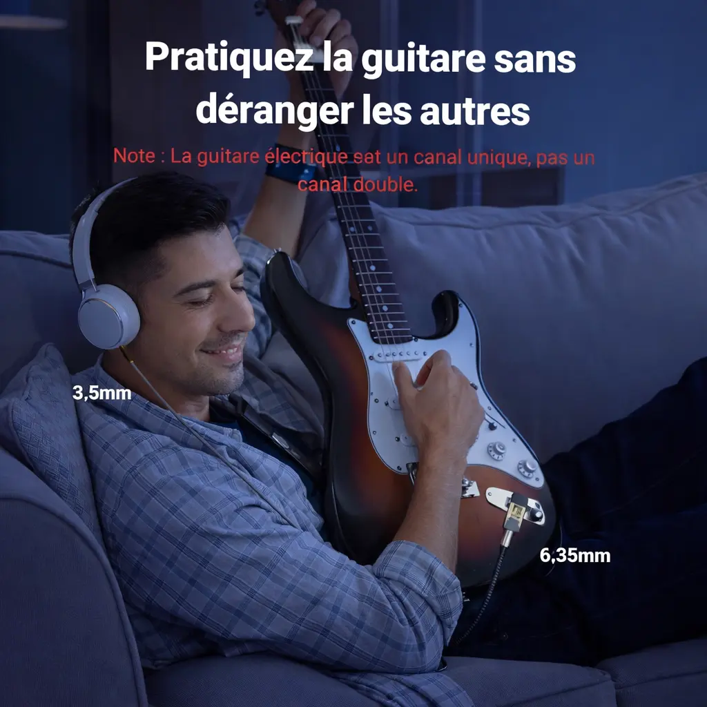 Câble audio stéréo UGREEN 3,5 mm vers 6,35 mm – Jack TRS mâle, gaine nylon