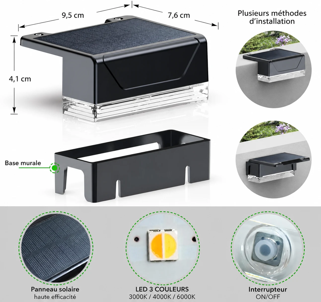 Lampes solaires extérieures étanches IP65 – 3 modes, éclairage automatique crépuscule à l’aube