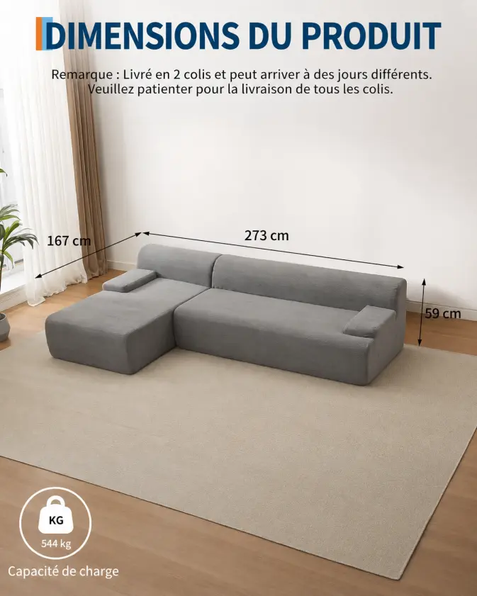 Canapé d’Angle Modulaire XXL – Élégance, Confort et Modularit