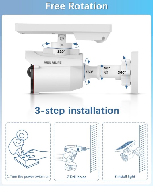 Lampe solaire avec caméra factice (imitation de surveillance)