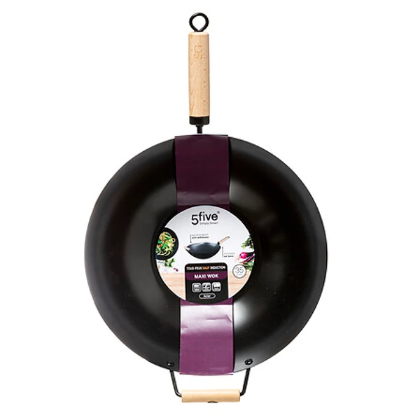 Wok acier manche bois