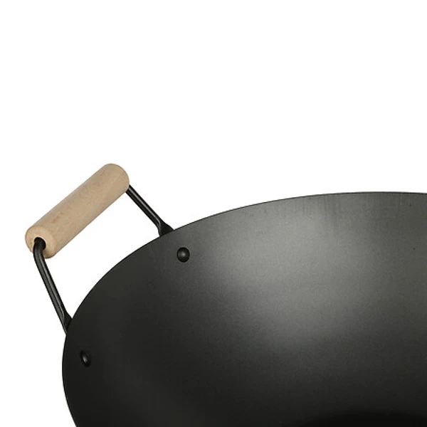Wok acier manche bois