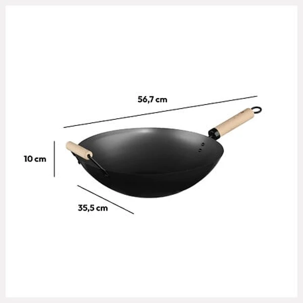 Wok acier manche bois