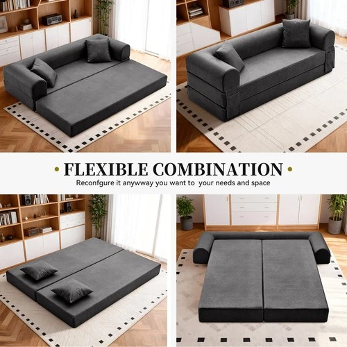Canapé-Lit 4-en-1 Pliable en Similicuir  (GRIS)  