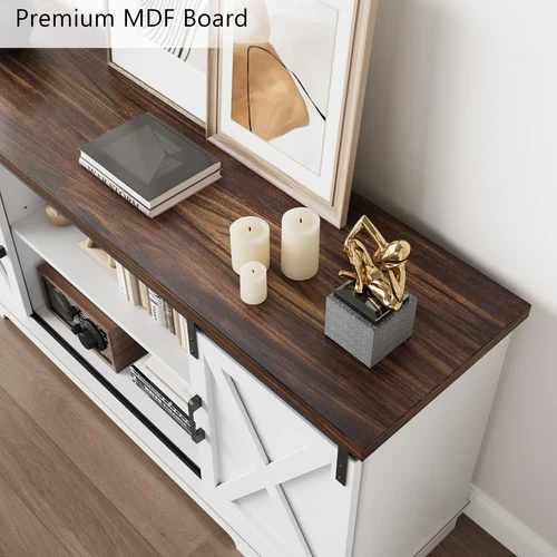 Meuble TV Rustique 165 cm avec Portes Coulissantes Style Grange