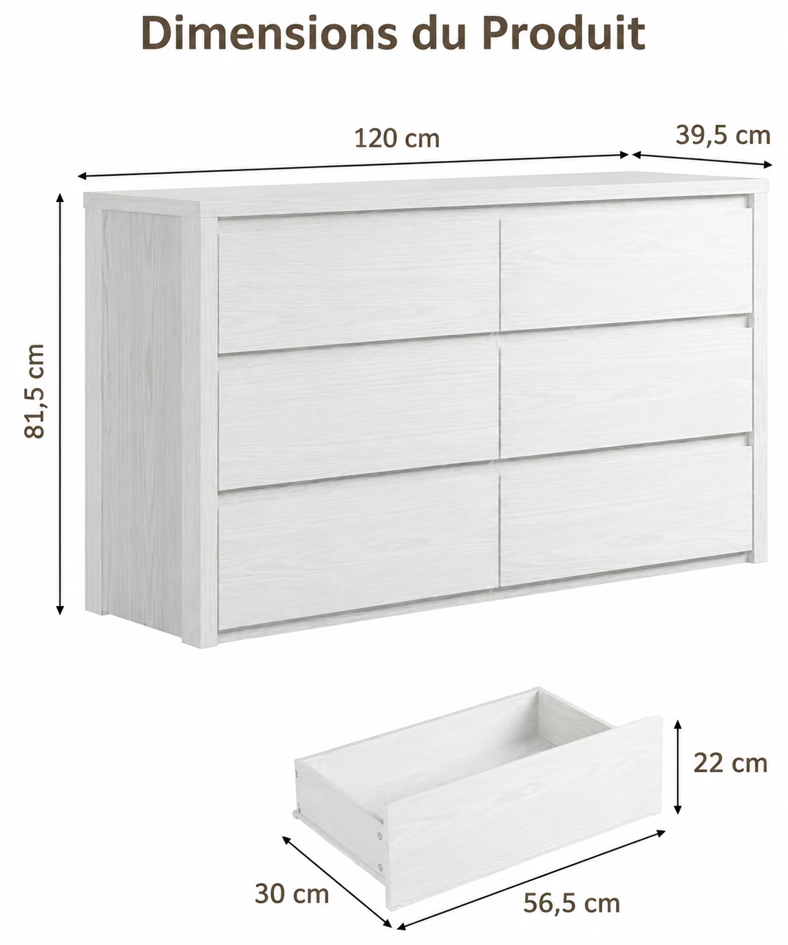 Grande Commode Moderne 6 Tiroirs 