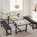 Table à Manger Extensible 4 à 6 Places avec 2 Bancs