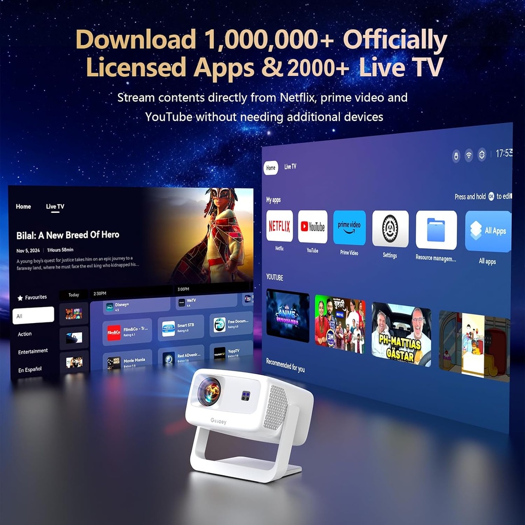 Vidéoprojecteur Extérieur WiFi Bluetooth avec Autofocus et Streaming Intégré 2026