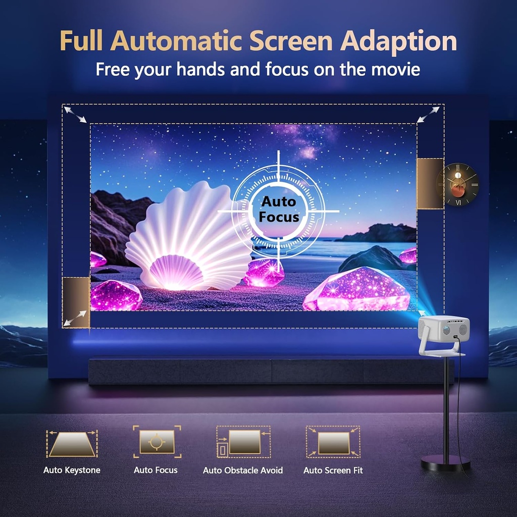 Vidéoprojecteur Extérieur WiFi Bluetooth avec Autofocus et Streaming Intégré 2026