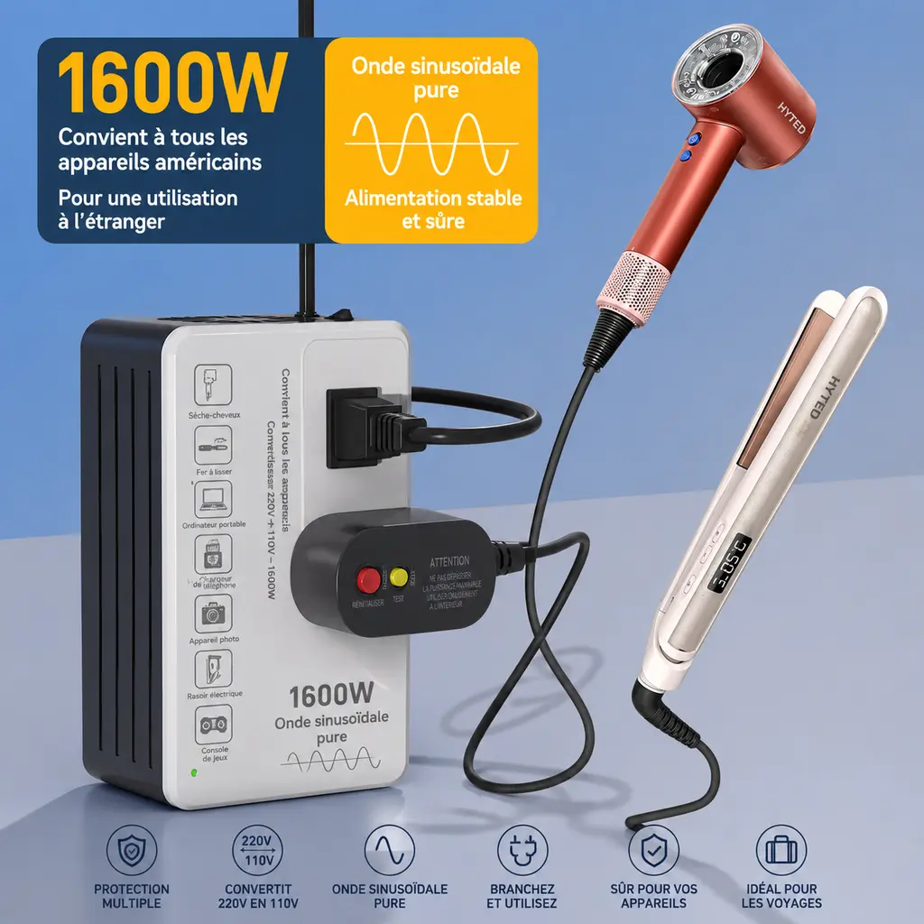 Convertisseur de tension HYTED 1600W 220V → 110V