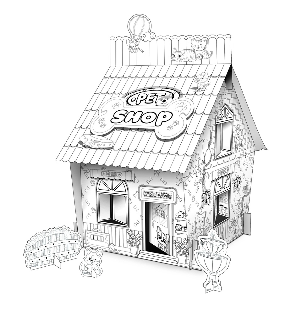 Graffiti Maison animaux en carton 3 D à monter et à colorier_1
