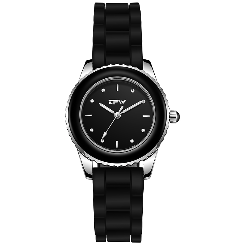 Quartz watch with silicone strap. Black or white