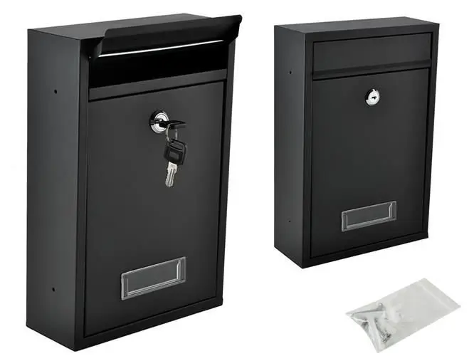 Black mailbox with 2 flap fixing keys