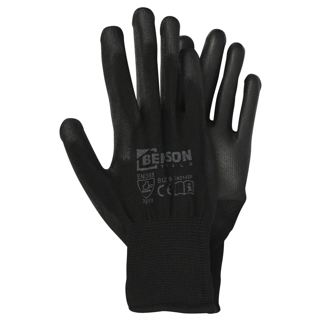 [15071ZEN01] Black PU palm work gloves size 9