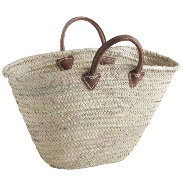 Natural palm basket handles leather