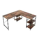 [D464Y-RST] L-Shaped Convertible Desk with Shelves, Rustic Brown