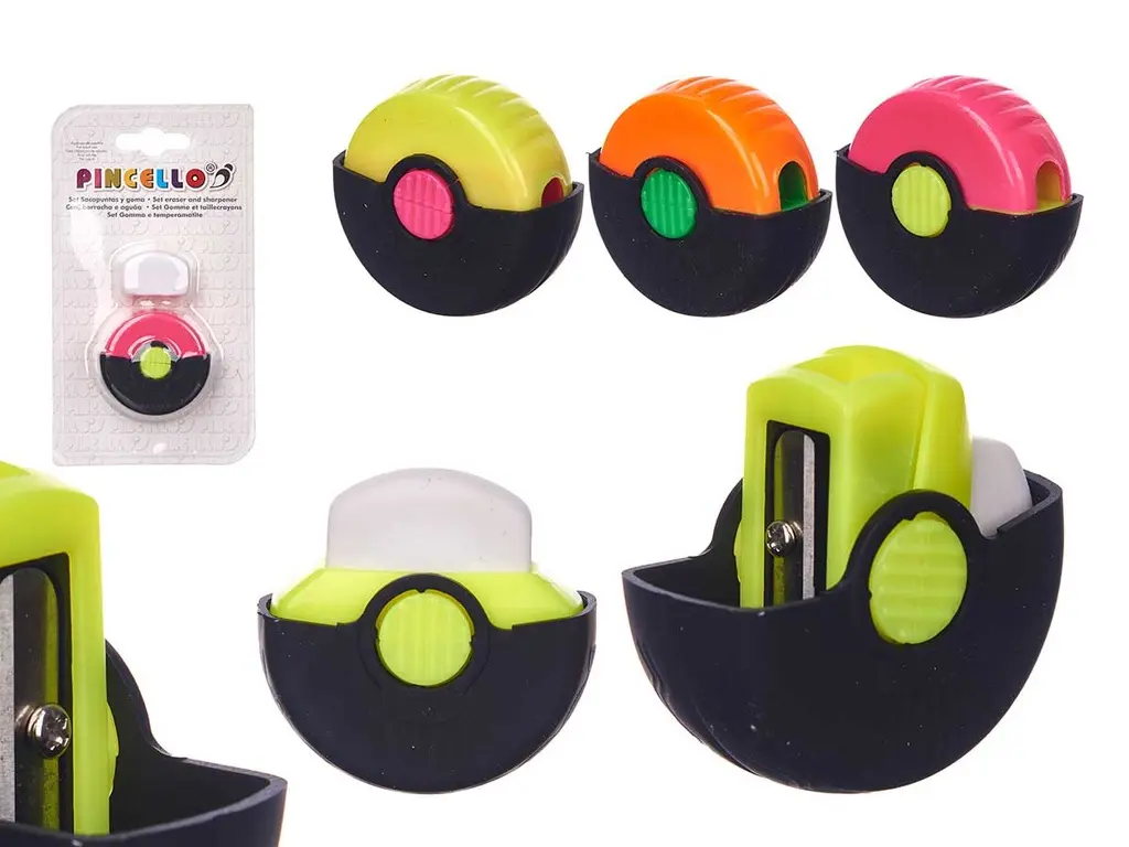 [85349 ZEN06] Set taille-crayons gomme ronde, 4 assorti