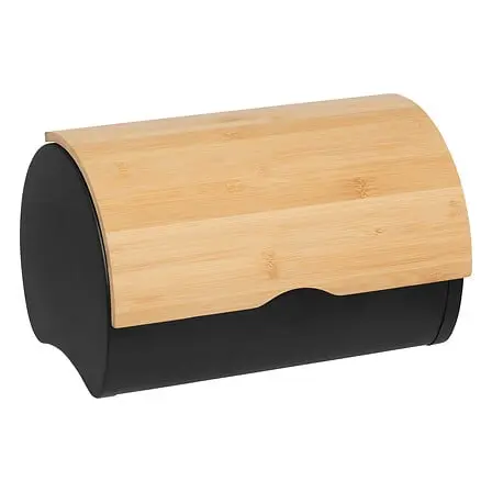 [203099 ZEN06] Black metal bread box + bamboo