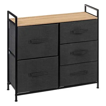 [138933 ZEN06] Meuble Rangement 5 tiroirs Tissa gris foncé