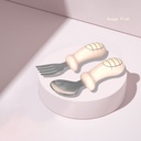 [YY-007/rose] Couverts rose bébé avec manches ergonomiques en silicone