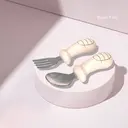 [YY-007/rose] Couverts rose bébé avec manches ergonomiques en silicone