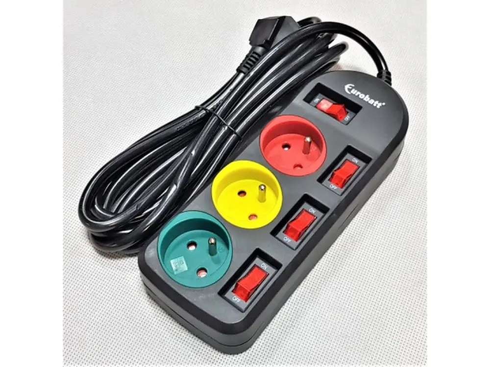 [YL-2024 3mtr Black ZEN12] Extension cord 3 sockets, pin and rod 3 m