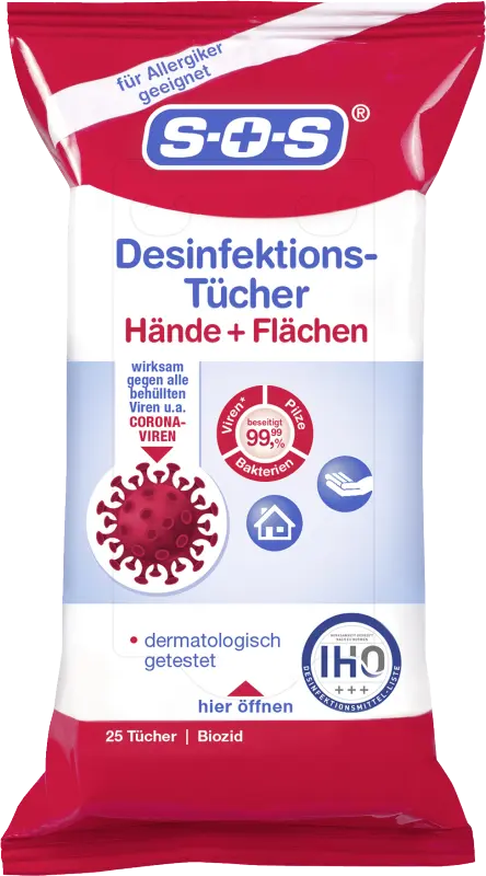 [1450830 ZEN12] SOS Desinfektions Tucher-Disinfectant wipes pack 25