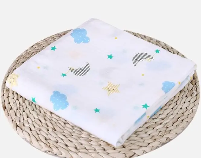 [YY-003/2] Grande couverture multifonction en mousseline de coton bio Nuages