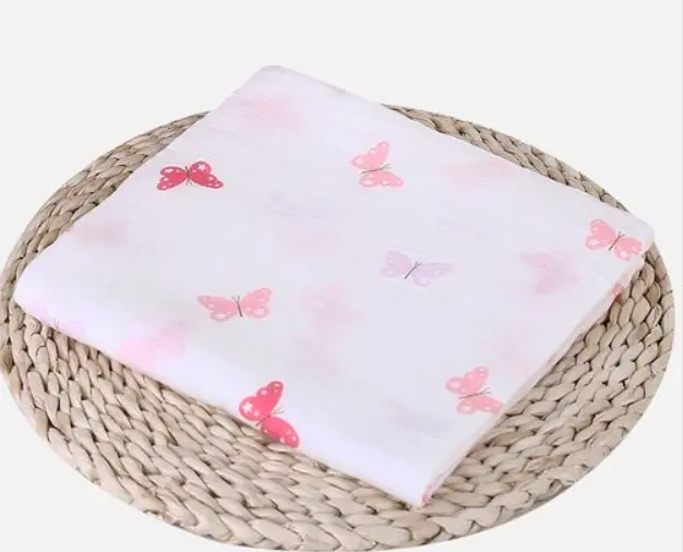 [YY-003/1] Large multifunctional organic cotton muslin blanket Butterflies