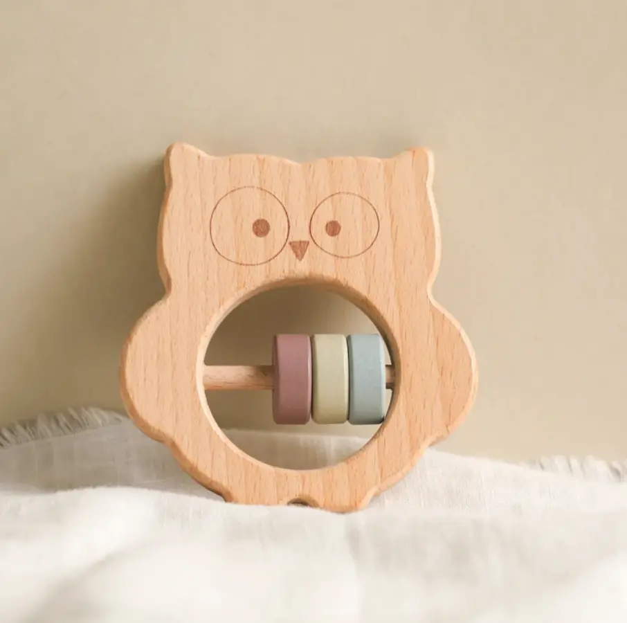 [YY-013/2] Hochet Hibou sonore en bois de hêtre 100% naturel