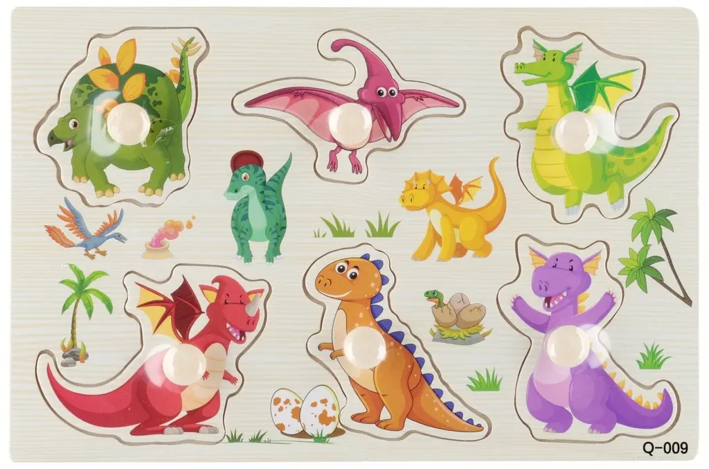 Wooden dinosaur puzzle 6 pc